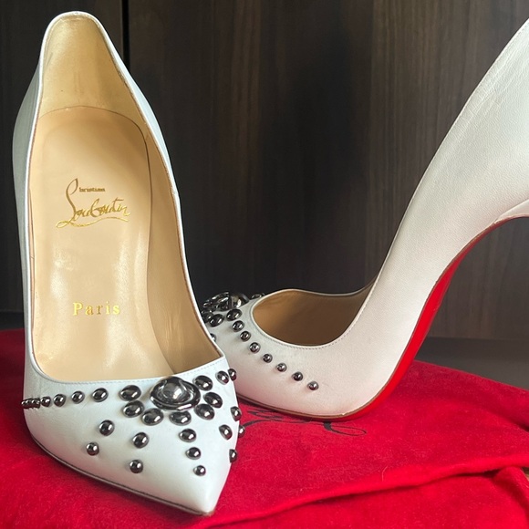 White Christian Louboutin Door Knock 120 Kid size 38 - Picture 3 of 12